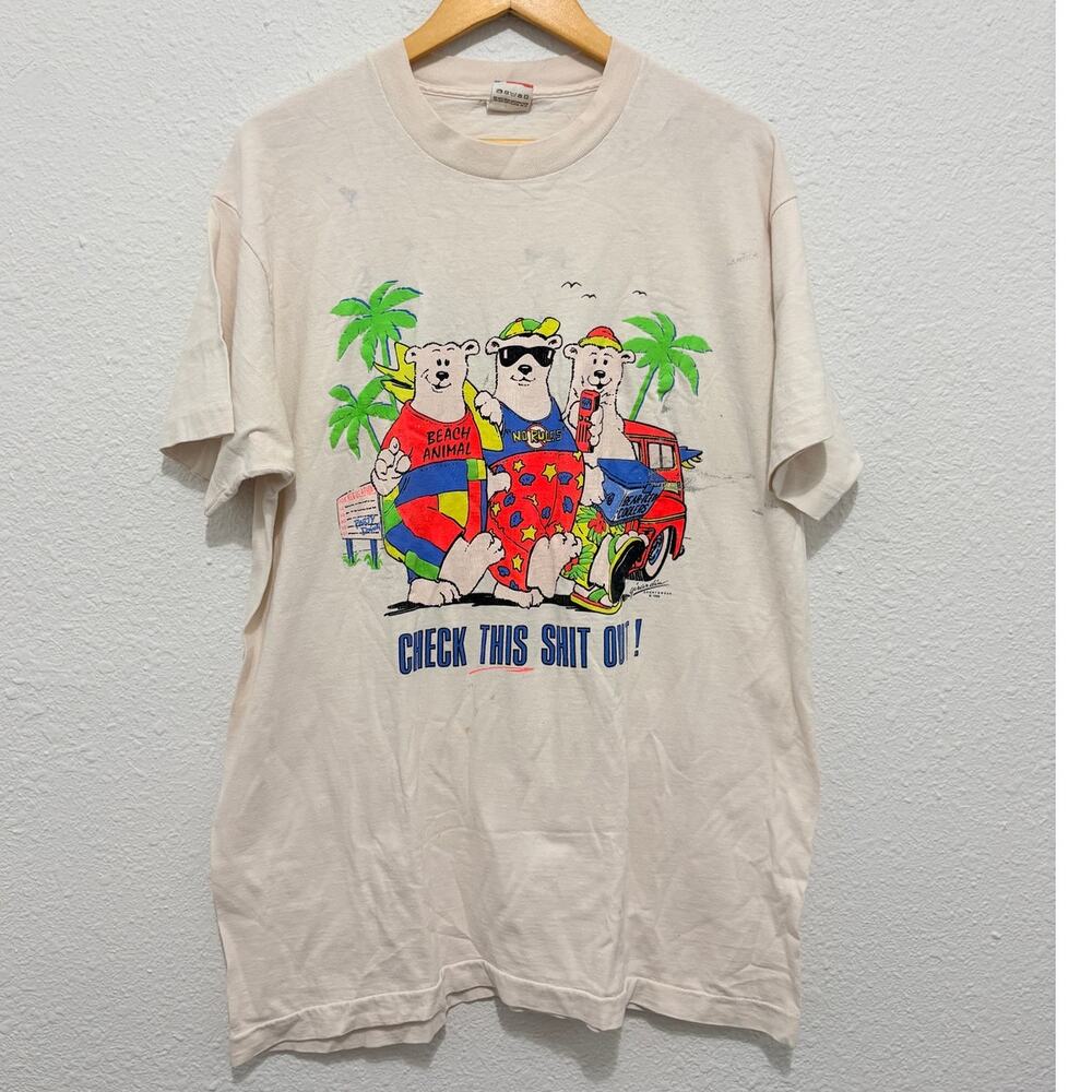 Vintage Single Stitch Graphic T-Shirt 90s Polar Bears Beach